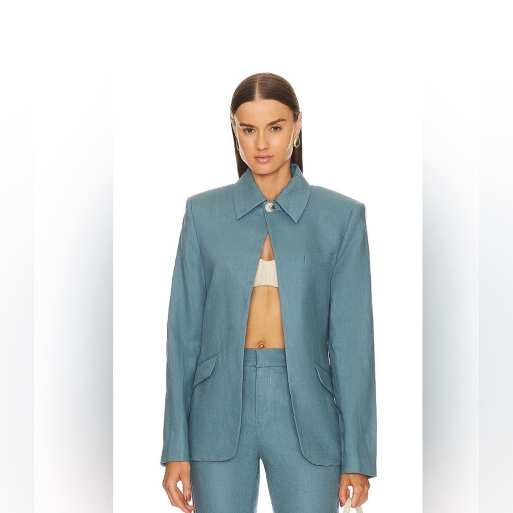 GRLFRND Linen Midway Blazer in Denim Blue size xs